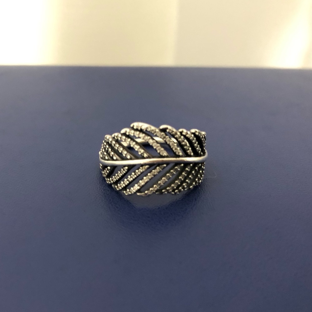 PANDORA Feather Silver Ring size 7